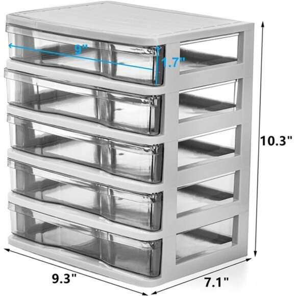 Small Plastic Desktop Storage Organizer with 5 Clear Drawers for Office Crafts - Picture 3 of 7